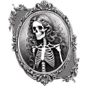 female skeleton cameo with Victorian frame tattoo design idea
