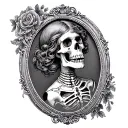 female skeleton cameo with Victorian frame tattoo design idea