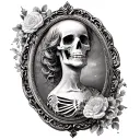 female skeleton cameo with Victorian frame tattoo design idea