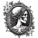 female skeleton cameo with Victorian frame tattoo design idea