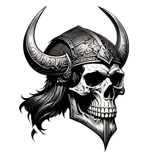 skull and vikings warrior black tattoo design idea