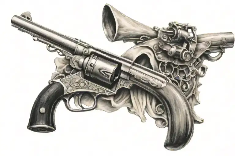 musket and revolver tattoo design idea