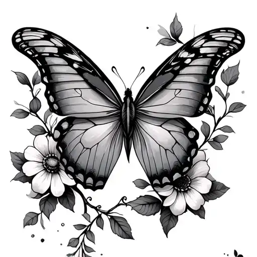 butterflies and flowers and vine thing on stomach tattoo design idea