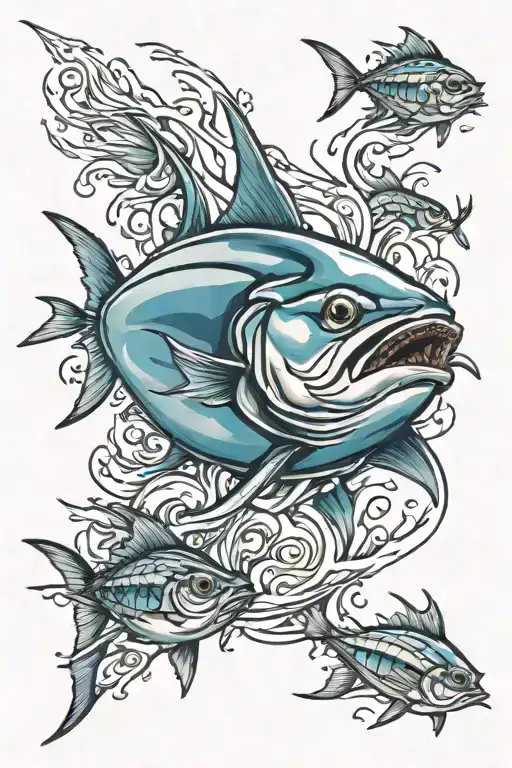 tuna fish jumping tattoo design idea