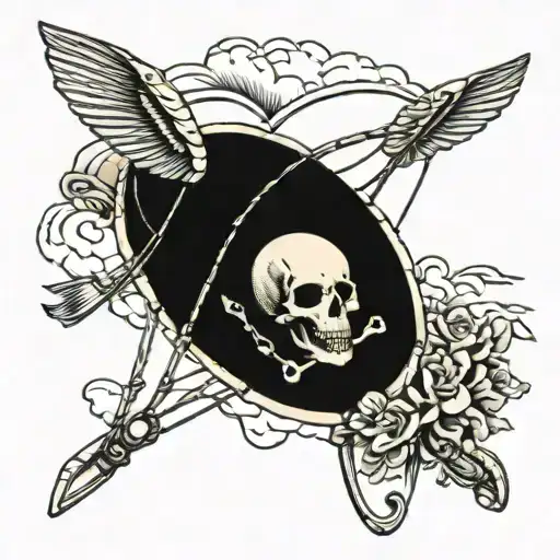 paraglider flying skeleton tattoo design idea