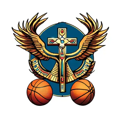 A tattoo all over the forearm with references to basketball, anime(one piece, naruto, dragon ball) and an Egyptian cross tattoo design idea