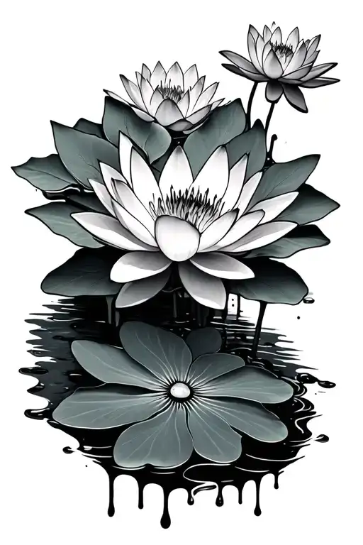 lily pad and lotus flower with ink dripping  tattoo design idea
