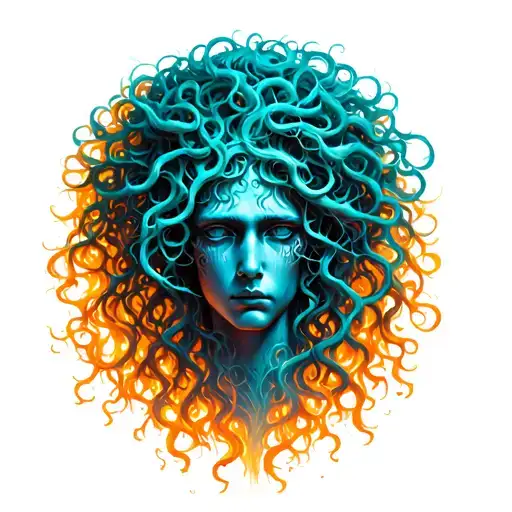 Medusa head with hair into poision tree tattoo design idea