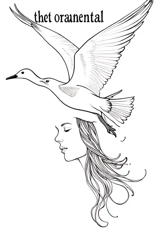 "connecting lines & oranamental" albatross bird that flying and looking at a girl side profile tattoo design idea