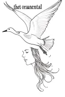"connecting lines & oranamental" albatross bird that flying and looking at a girl side profile tattoo design idea