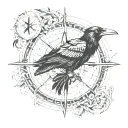 compass raven tattoo design idea