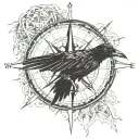 compass raven tattoo design idea