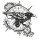 compass raven tattoo design idea