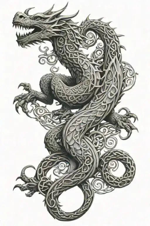 celtic dragon with celtic symbols full sleeve tattoo design idea
