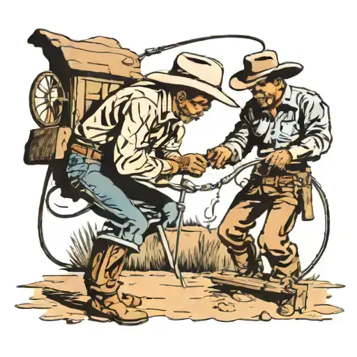 a cowboy branding the devil with a branding iron tattoo design idea