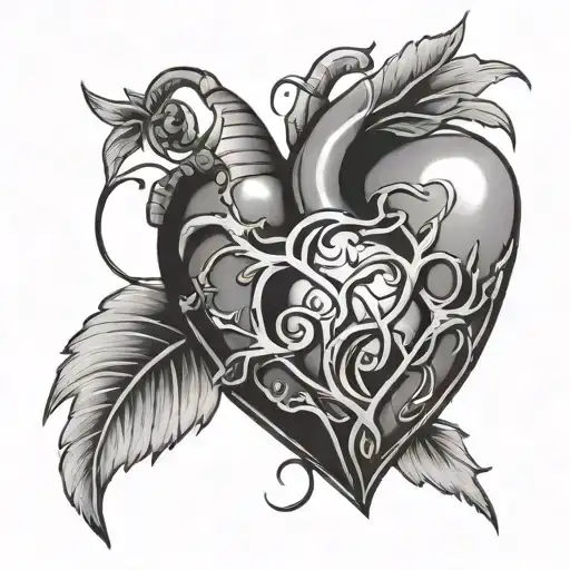 neo trad broken heart chest piece tattoo design idea
