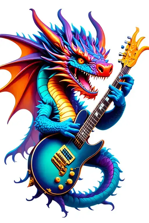 baby dragon playing electric guitar tattoo design idea