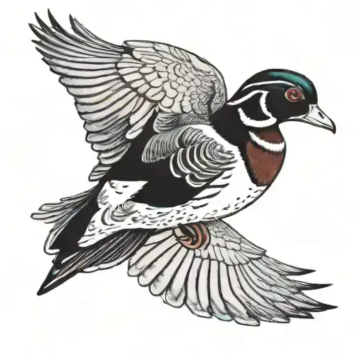 wood duck flying tattoo design idea