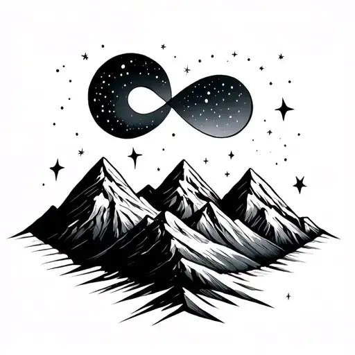 Shooting Star, mountains, night sky, infinity symbol tattoo design idea