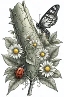 Aspen tree surrounded by Daisy flower and ladybug resting tattoo design idea