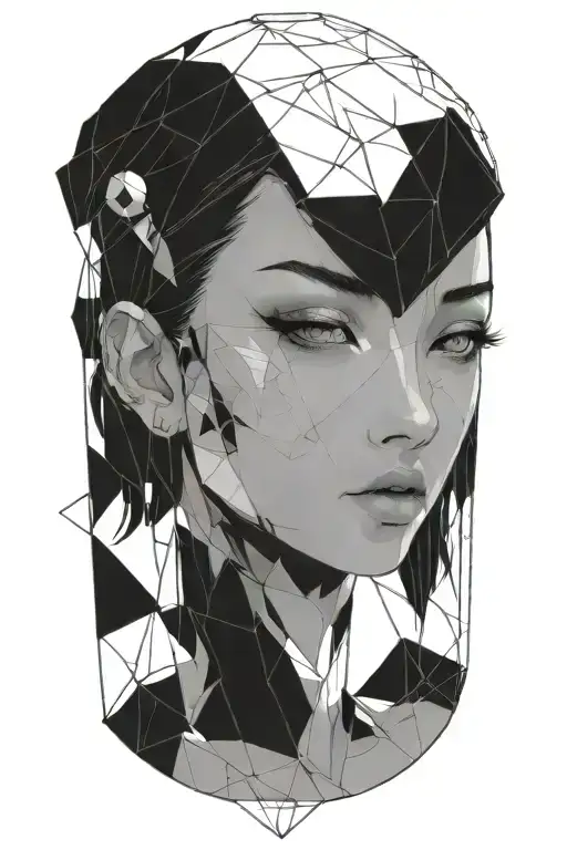 cyberpunk anime beautifull girl face one eye tattoo design idea