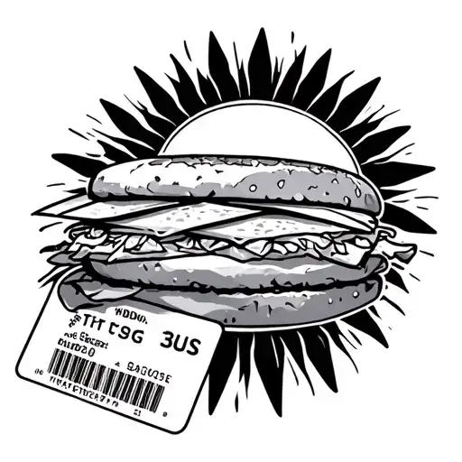 tuna sandwich as the sun with a bus pass tattoo design idea