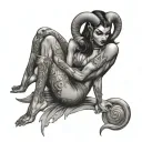 sexy Aries black demon woman sitting tattoo design idea