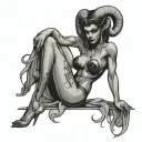 sexy Aries black demon woman sitting tattoo design idea