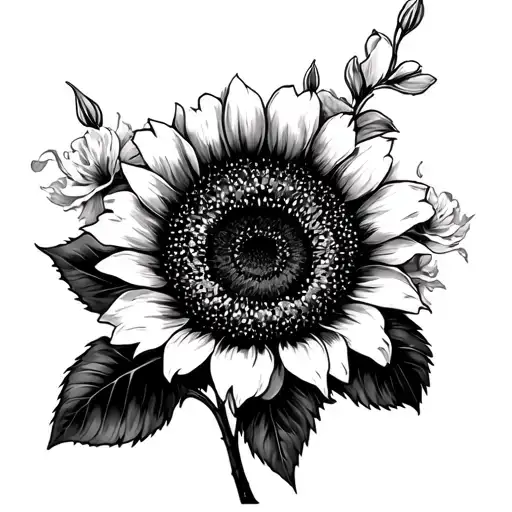 sunflower, hibiscus, rhododendron tattoo design idea