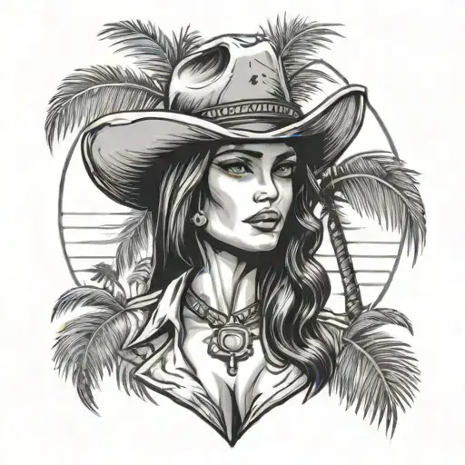 western palm tree cowgirl tattoo design idea