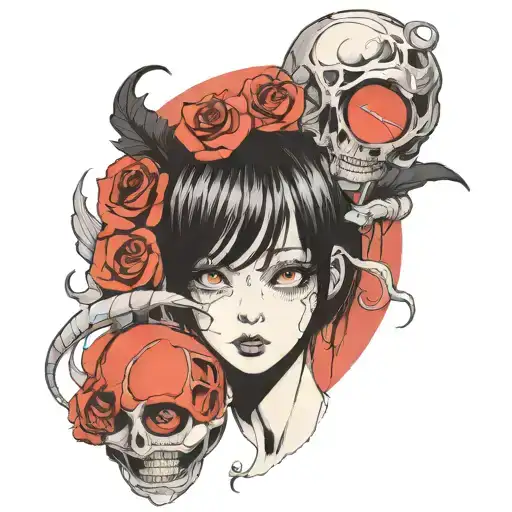 Black And White Anime Girl Character horror gothic Junji Ito Style  tattoo design idea