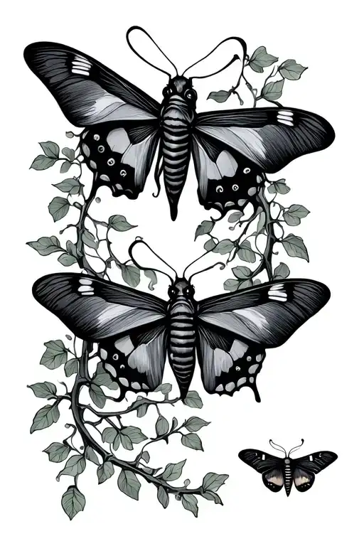 vines and moths flying tattoo design idea