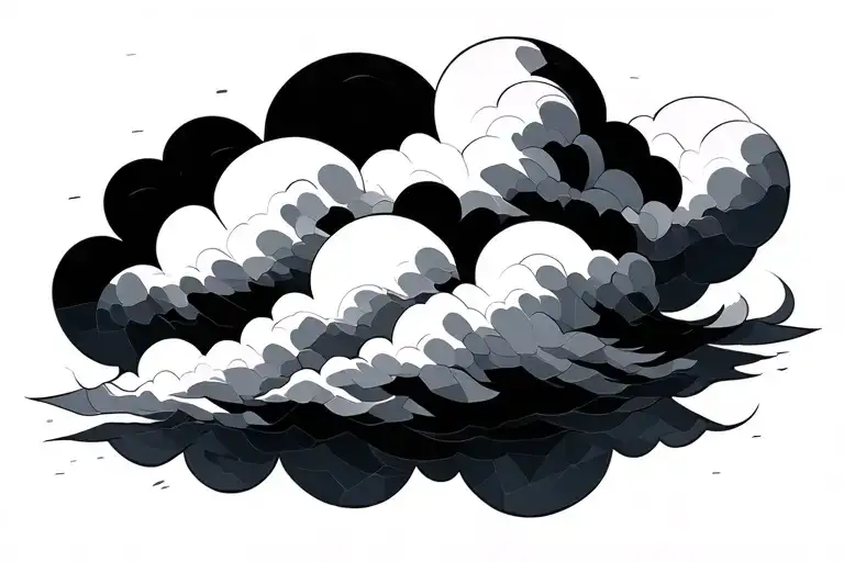 Top Layer:A moody, stylized cloud shaped with geometric edges (perhaps polygonal or fractal), with clean lines.From  tattoo design idea