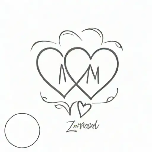 A minimalist tattoo of three small hearts, each with the initials of your three children inside, ZRM, EJM, SJM tattoo design idea