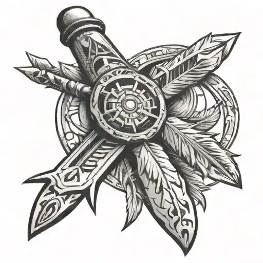 Native American arrowhead bow peacepipe tattoo design idea