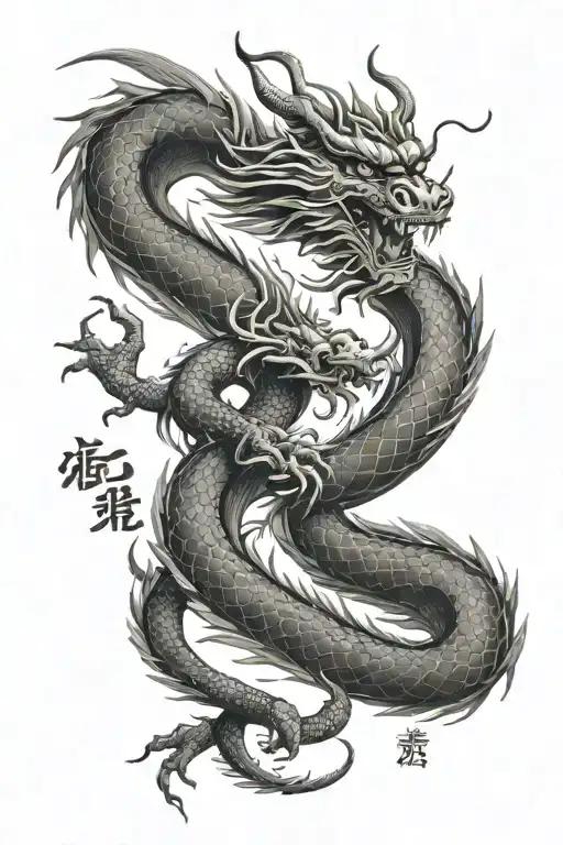 Dragon and "never give up" in Chinese tattoo design idea