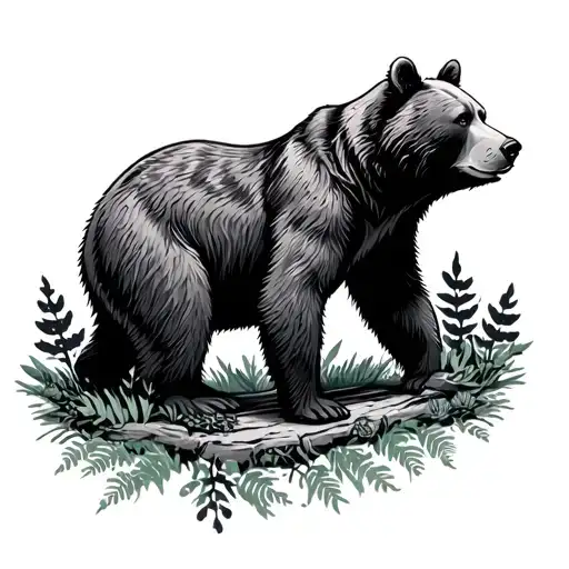 momma bear in the forest tattoo design idea