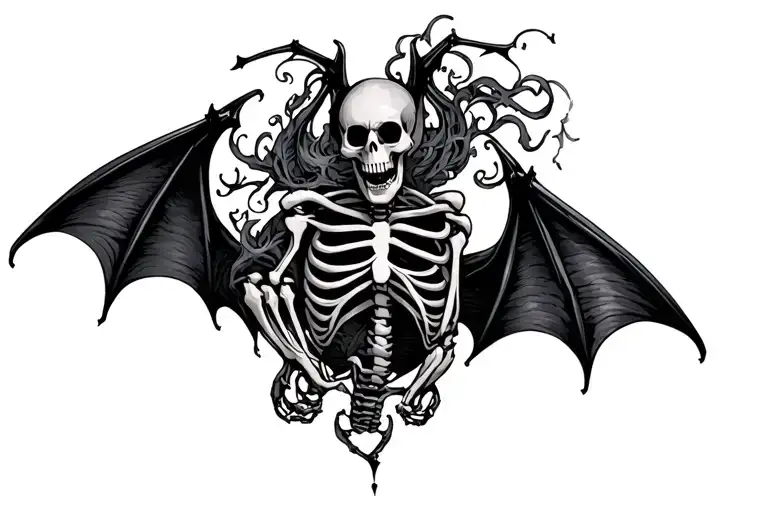 skeleton bat body with full wings  tattoo design idea