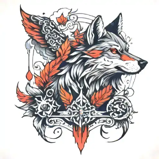 wolf, cardinal, phoenix, the whole pole tattoo design idea