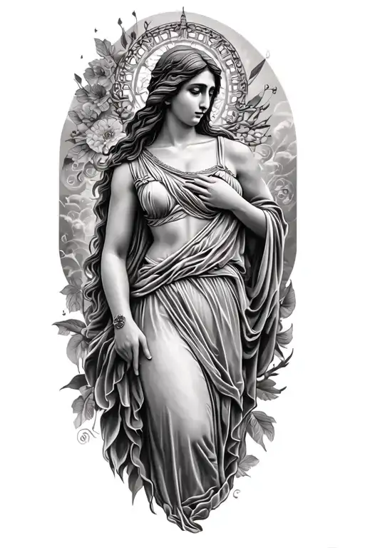 black & grey motherhood greek goddess  tattoo design idea