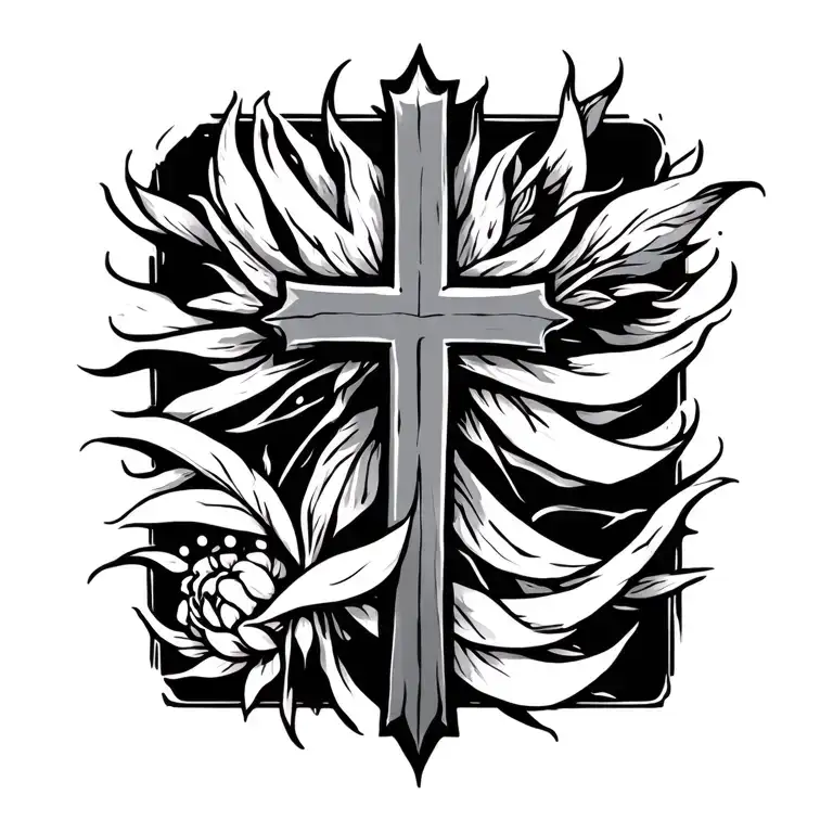simple cross with 2 corinthians 5:17 tattoo design idea