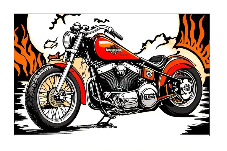 moto harley davidson motorcycle motard route 66 tattoo design idea