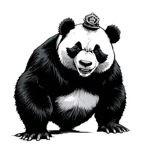 angry panda in police line up tattoo design idea
