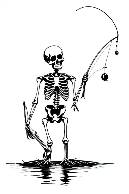 fishing skeleton funny tattoo design idea
