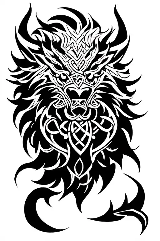 triune tribal Shinto Celtic guardian beast warrior tattoo design idea