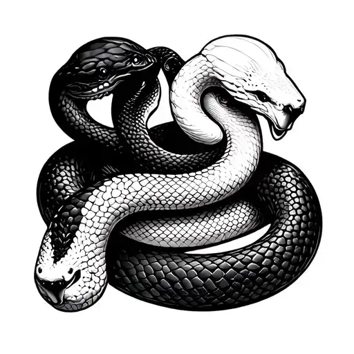A very feminine fine line tattoo of a two-headed snake. One head is white, the other black, and the snake's body has bla tattoo design idea