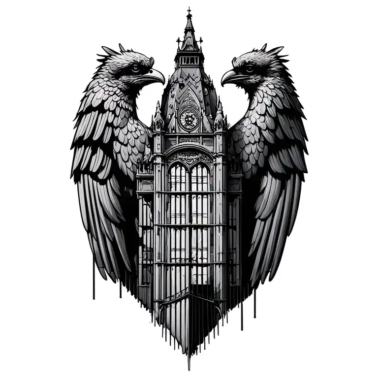 liver bird building surrounded by shankly gates  tattoo design idea