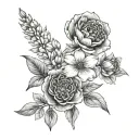 fine line birth flower bouquet January, April, July, December tattoo design idea