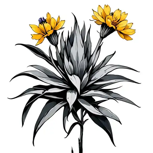 manly bluebonnet with agave plant with yellow blossom tattoo design idea