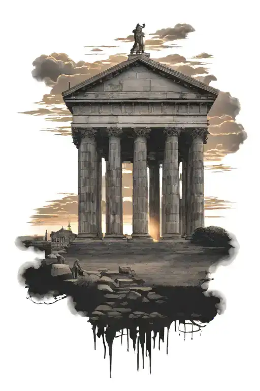 Penshaw monument sunset background tattoo design idea